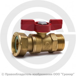 Кран латунный для счетчиков Ду-20 (3/4") Ру-42 НР-Накидная гайка бабочка Giacomini R254P