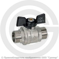 Кран латунный Ду-25 (1") Ру-40 НР (НАР) никель полнопроходной бабочка Bugatti серия 327