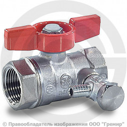 Кран латунный со спускником Ду-25 (1") Ру-42 ВР (ВН) хром бабочка Giacomini R251S