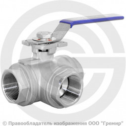 Кран нержавеющий AISI 304 (CF8) трехходовой L-тип Ду-15 (1/2") Ру-64 ВР (ВН) муфтовый NK-BTl15/4