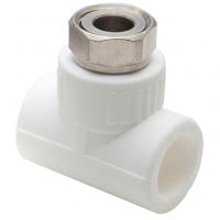 Тройник PP-R комбинированный белый с накидной гайкой Дн 20-1/2" RTP (РосТурПласт)