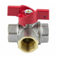 Кран латунный трехходовой Ду-15 (1/2") Ру-40 ВР (ВН) никель полнопроходной бабочка Aquasfera Кран латунный трехходовой Ду-15 (1/2") Ру-40 ВР (ВН) никель полнопроходной бабочка Aquasfera