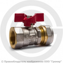 Кран латунный обжимной Дн 20-1/2" Ру-16 ВР-под обжим никель бабочка Aquasfera Euro 1016