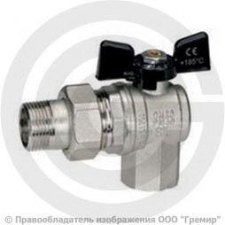 Кран латунный угловой Ду-15 (1/2") Ру-40 ВР-"Американка" никель бабочка Bugatti серия 594