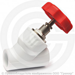 Клапан запорный (вентиль) PP-R белый Дн 25 45гр внутренняя пайка VALFEX
