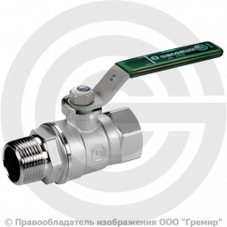 Кран латунный Ду-40 (1 1/2") Ру-35 ВР-НР (ВН-НАР) хром зеленый рычаг Giacomini R254WL