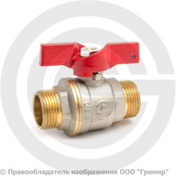 Кран латунный Ду-15 (1/2") Ру-40 НР (НАР) никель полнопроходной бабочка Aquasfera Euro 1005