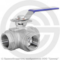 Кран нержавеющий AISI 316 (CF8M) трехходовой L-тип Ду-32 (1 1/4") Ру-40 ВР (ВН) муфтовый NK-BTl32/6