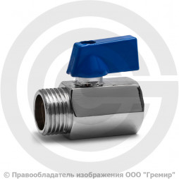 Кран латунный Ду-15 (1/2") Ру-10 ВР-НР (ВН-НАР) хром полнопроходной синий флажок Aquasfera мини 1033