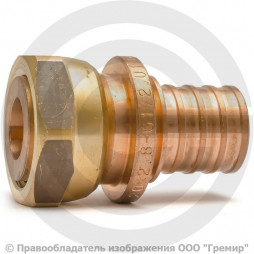Соединитель бронзовый для PE-X труб Дн 25-1" под плоское уплотнение с накидной гайкой RAUTITAN RX+ Rehau