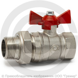 Кран латунный Ду-32 (1 1/4") Ру-40 ВР-"Американка" никель бабочка VALFEX 11Б27фт1М