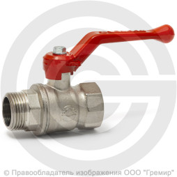 Кран латунный Ду-32 (1 1/4") Ру-40 ВР-НР (ВН-НАР) никель рычаг VALFEX 11Б27фт1М