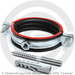 Хомут крепежный оцинкованный с резиновой прокладкой Ду-65 (Дн 73-80) (2 1/2") М8 в/к винт-шуруп, дюбель