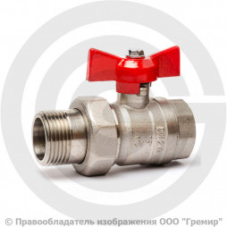 Кран латунный Ду-20 (3/4") Ру-40 ВР-"Американка" никель полнопроходной бабочка ГАЛЛОП Стандарт 232