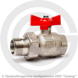 Кран латунный Ду-15 (1/2") Ру-16 ВР-"Американка" никель полнопроходной бабочка ГАЛЛОП Крепыш 332