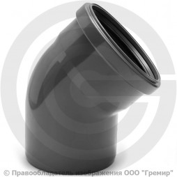 Отвод НПВХ (ПВХ) с раструбом серый Дн 50 45гр б/нап в/к ТУ 6-49-33-92 Хемкор