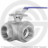 Кран нержавеющий AISI 316 (CF8M) трехходовой T-тип Ду-10 (3/8") Ру-64 ВР (ВН) муфтовый NK-BTt10/6