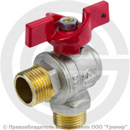 Кран латунный угловой Ду-15 (1/2") Ру-40 НР (НАР) никель полнопроходной бабочка Aquasfera Euro 1010