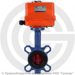 Затвор дисковый поворотный межфланцевый Ду-150 Ру-16 EPDM с чугунным диском Tecofi VPI4448-N24EP с электроприводом Nutork 230В