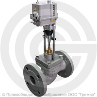 Клапан регулирующий двухходовой чугунный фланцевый Ду-80 Ру-16 Kvy=100 м3/ч с электроприводом Regada ST 0 220В без датчика 25ч945нж Энерготехномаш