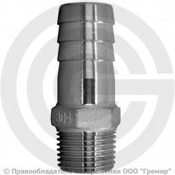 Штуцер под шланг "елочка" нержавеющий AISI 304 Ду 15-15мм (1/2"-15мм)
