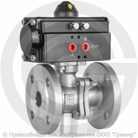 Кран нержавеющий AISI 316 (CF8M) двухсоставной фланцевый Ду-65 Ру-16 с пневмоприводом двойного действия RPA-90-D Helver BV-22F