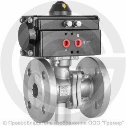 Кран нержавеющий AISI 316 (CF8M) двухсоставной фланцевый Ду-80 Ру-16 с пневмоприводом двойного действия RPA-130-D Helver BV-22F