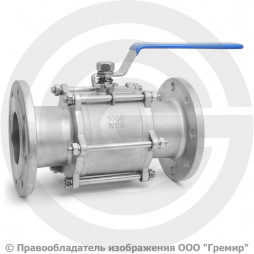 Кран нержавеющий AISI 304 (CF8) трехсоставной фланцевый Ду-125 (5") Ру-16 NK-BF125/4