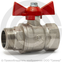 Кран латунный Ду-15 (1/2") Ру-40 ВР-НР (ВН-НАР) никель бабочка VALFEX 11Б27фт1М