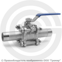 Кран нержавеющий AISI 316 (CF8M) под приварку (удл. патрубки) Ду-15 (1/2") Ру-40 ABRA BV61L-Q61F-1000-3L