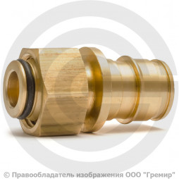 Соединитель латунный для PE-X труб Дн 16-3/4" под евроконус с накидной гайкой РОС