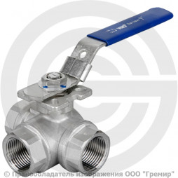 Кран нержавеющий трехходовой Г-тип под привод Ду-8 (1/4") Ру-63 ВР (ВН) полнопроходной Benarmo