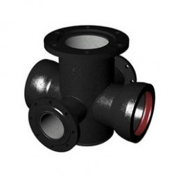 Крест с пожарной подставкой раструб-фланец ППКРФ ВЧШГ с ЦПП Ду 150-100