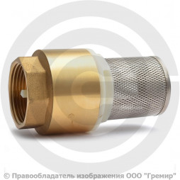 Клапан обратный осевой латунный приемный с сеткой Ду-40 (1 1/2") Ру-16 ВР (ВН) (Т<100°С) шток латунь Китай