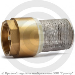 Клапан обратный осевой латунный приемный с сеткой Ду-50 (2") Ру-16 ВР (ВН) (Т<100°С) шток латунь Китай