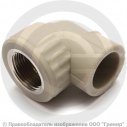 Угольник PP-R комбинированный серый ВР (ВН) Дн 20-1/2" 90 гр Wavin Ekoplastik