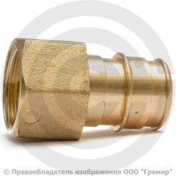 Соединитель латунный для PE-X труб Дн 20-3/4" под плоское уплотнение с накидной гайкой с прокладкой РОС