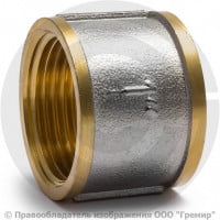 Муфта латунная ВР (ВН) Ду-40 (1 1/2") никель Aquasfera Муфта латунная ВР (ВН) Ду-40 (1 1/2") никель Aquasfera