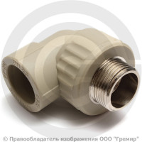 Угольник PP-R комбинированный серый НР (НАР) Дн 16-1/2" 90гр Wavin Ekoplastik