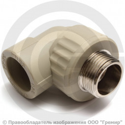 Угольник PP-R комбинированный серый НР (НАР) Дн 20-1/2" 90гр Wavin Ekoplastik
