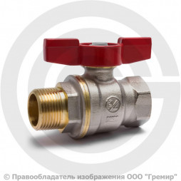 Кран латунный Ду-32 (1 1/4") Ру-35 ВР-НР (ВН-НАР) никель полнопроходной бабочка Giacomini R914