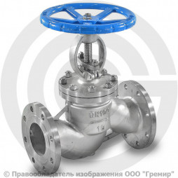 Клапан запорный нержавеющий фланцевый Ду-80 Ру-16 (Т<250°С) 15нж65нж Китай