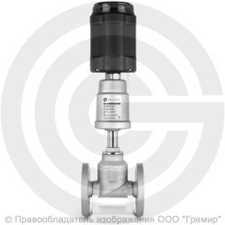 Клапан запорно-регулирующий нержавеющий фланцевый Ду-40 Ру-16 Kvs=26м3/ч с нержавеющим пневмоприводом 80мм и позиционером PV-F Helver