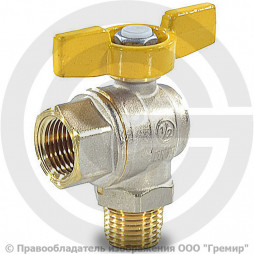 Кран газ угловой Ду-20 (3/4") Ру-5 ВР-НР (ВН-НАР) никель полнопроходной бабочка Giacomini R780
