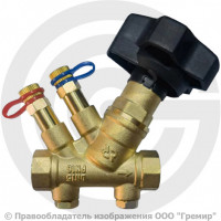 Клапан балансировочный ручной латунный муфтовый Ду-25 Ру-16 ВР (ВН) Kvs=9м3/ч с измерительными ниппелями MVT-R Ридан