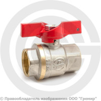 Кран латунный Ду-20 (3/4") Ру-30 ВР (ВН) муфтовый никель полнопроходной бабочка Aquasfera Euro 1002