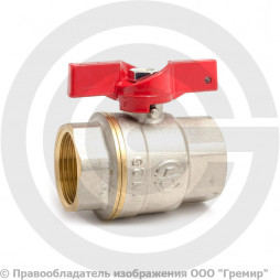 Кран латунный Ду-25 (1") Ру-25 ВР (ВН) муфтовый никель полнопроходной бабочка Aquasfera Euro 1002