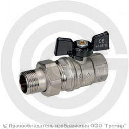 Кран латунный Ду-32 (1 1/4") Ру-40 ВР-"Американка" никель полнопроходной бабочка Bugatti серия 322