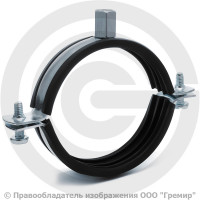 Хомут крепежный оцинкованный с резиновой прокладкой Ду-65 (Дн 75-80) (2 1/2") М8/М10 б/к Strongman